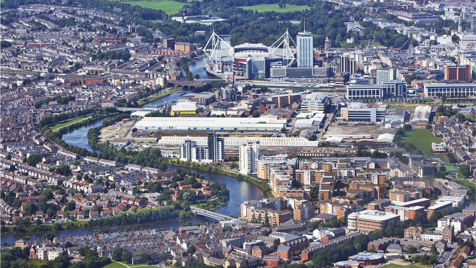 An aerial shot of Cardiff