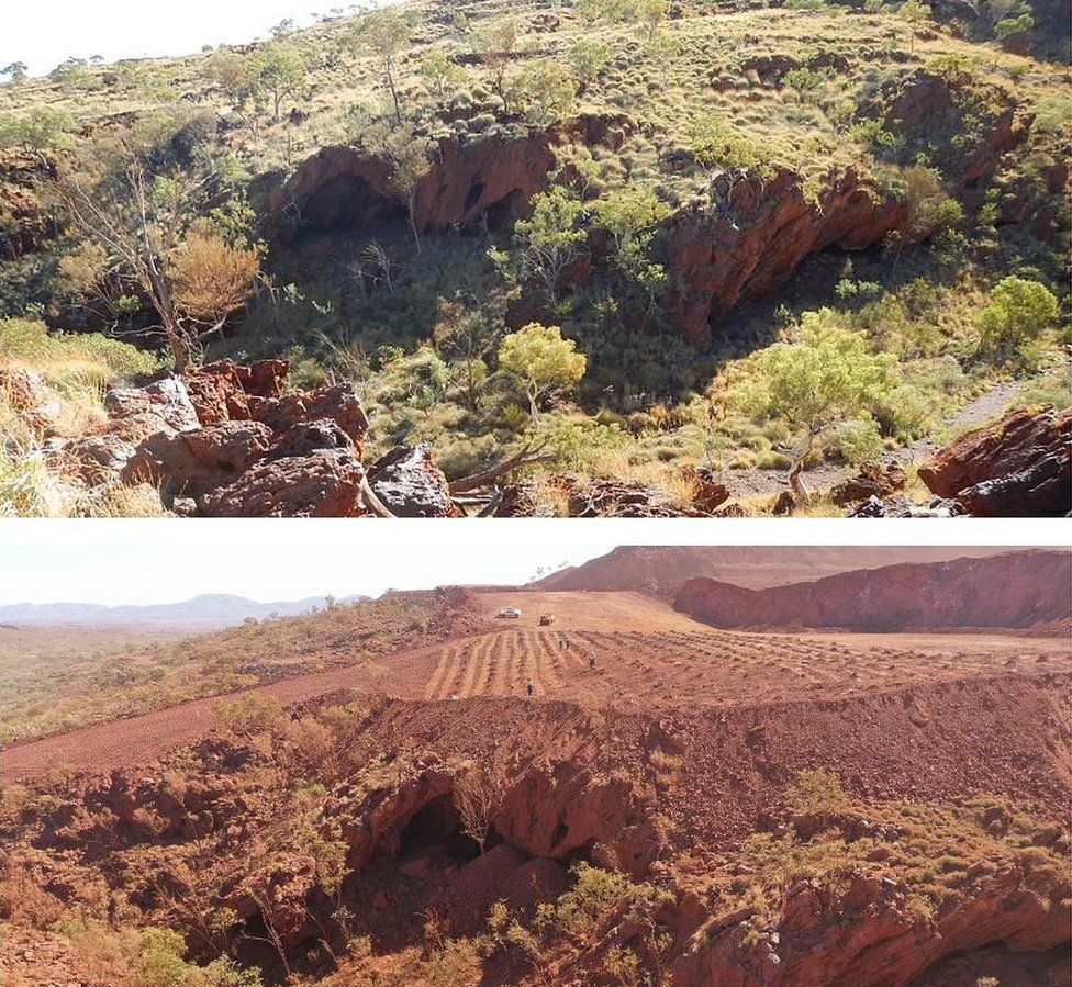 Juukan Gorge cave sites, seen before and after the destruction