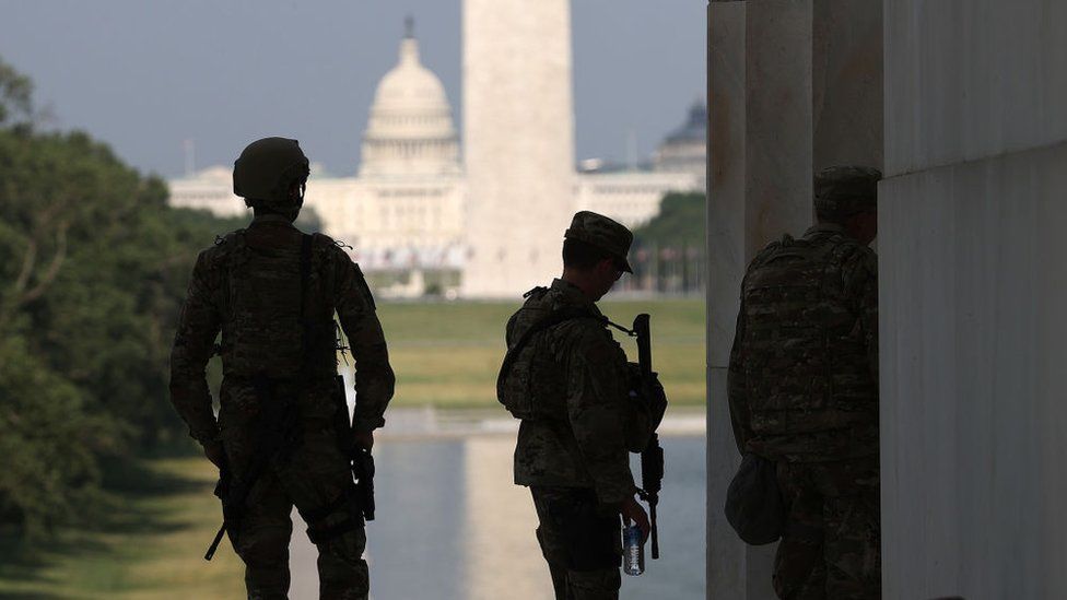 National Guard troops at the Lincoln Memorial