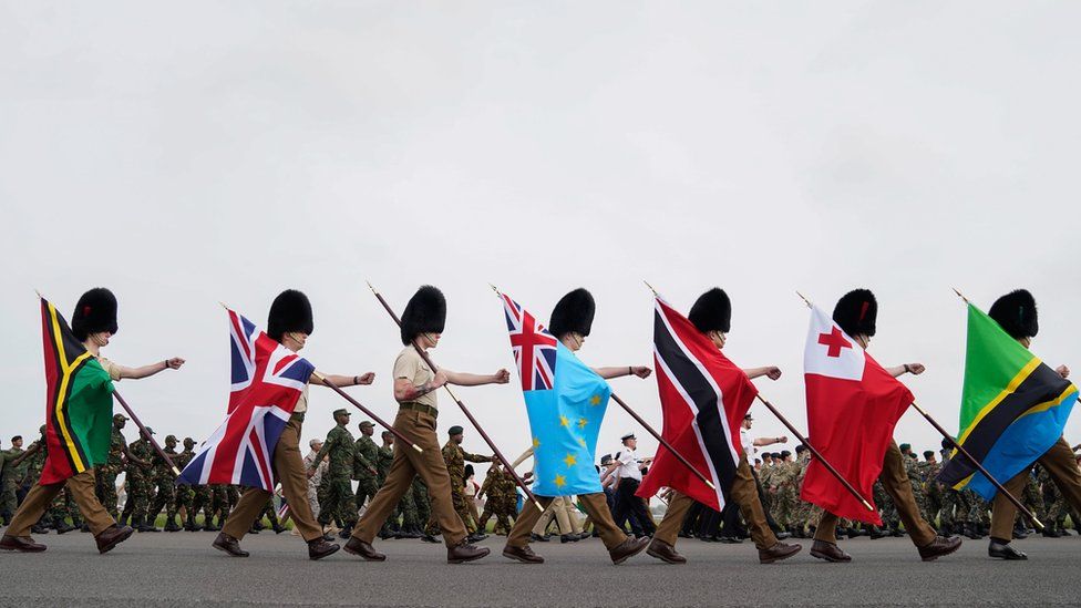 Guards carrying flags from Commonwealth countries