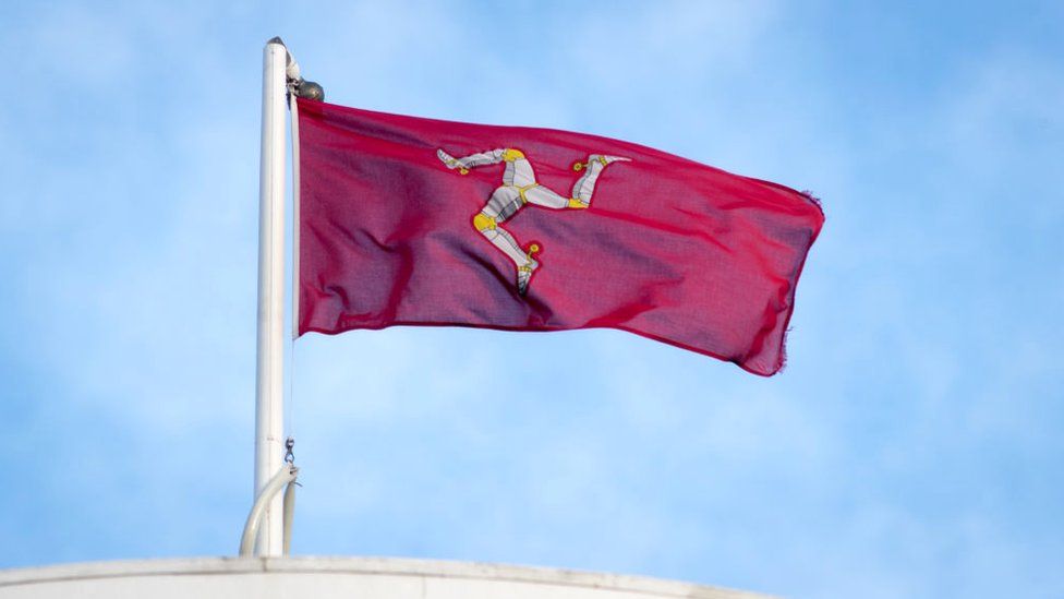 The 'Legs of Man' flag in Douglas, Isle of Man.