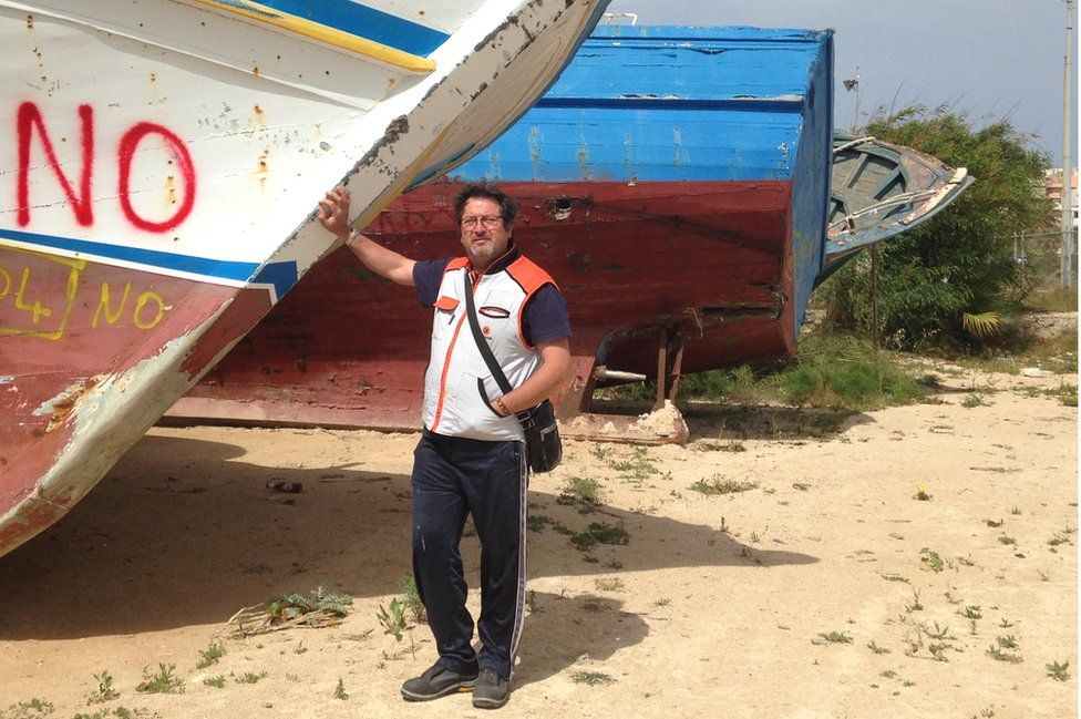 Lampedusa carpenter Francesco Tuccio in boat graveyard