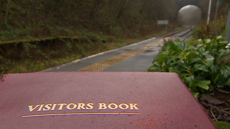 The Sugar Loaf halt in Powys and its visitor book