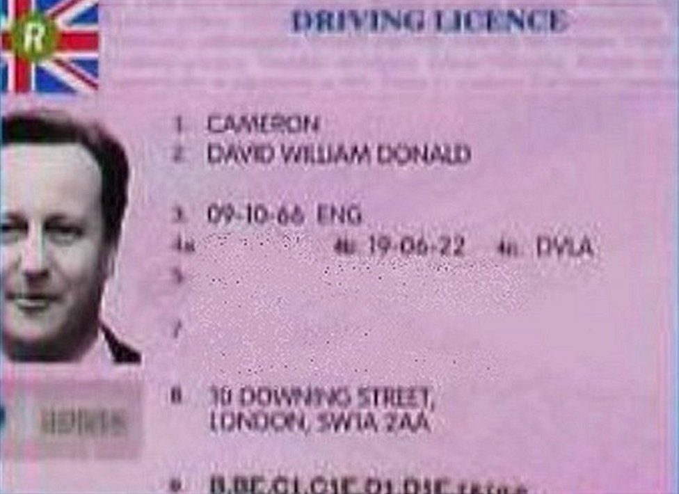 David Cameron's photo on a fake driving licence