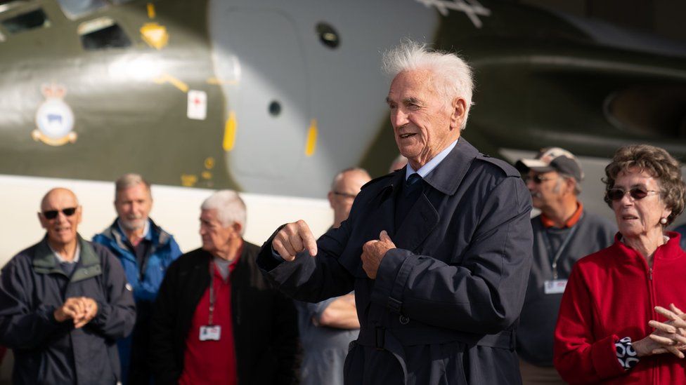 Cold War veteran Alistair Sutherland, Squadron Commander of 57 Squadron, at the unveiling of the Handley Page Victor XH648 aircraft, which is on show at IWM Duxford, Cambridgeshire, following the completion of a five year restoration project.