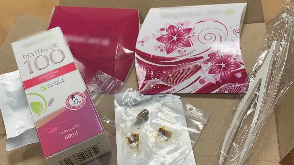 hymen-repair kit including gel, capsules and tweezers