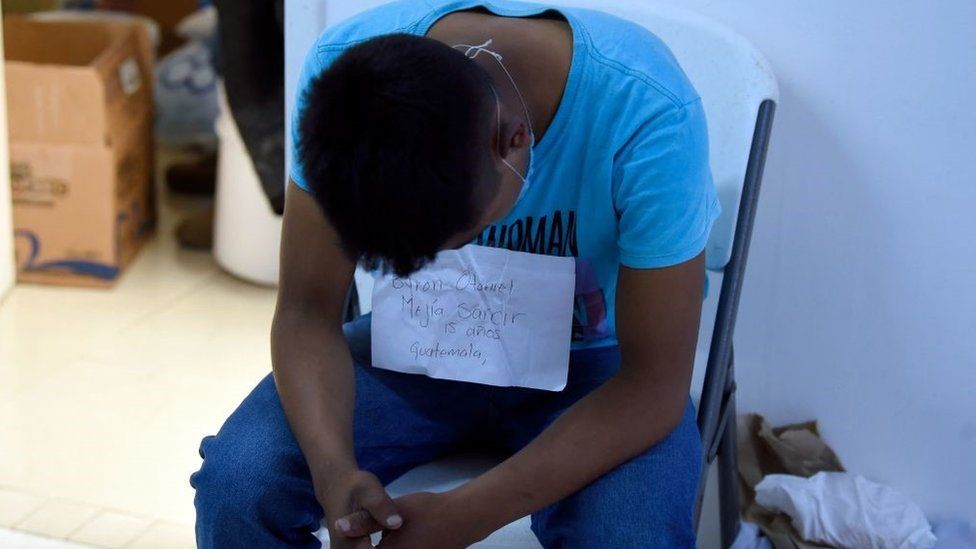 A Guatemalan migrant injured in a road accident await release from the Mexican Red Cross delegation in Tuxtla Gutierrez, Chiapas state