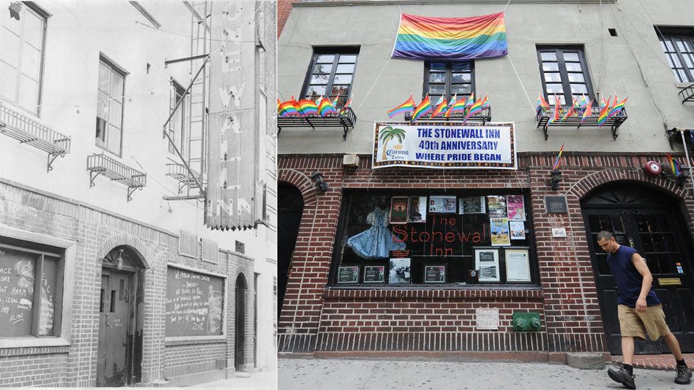 El Stonewall Inn una semana despuÃ©s del levantamiento y en 2009