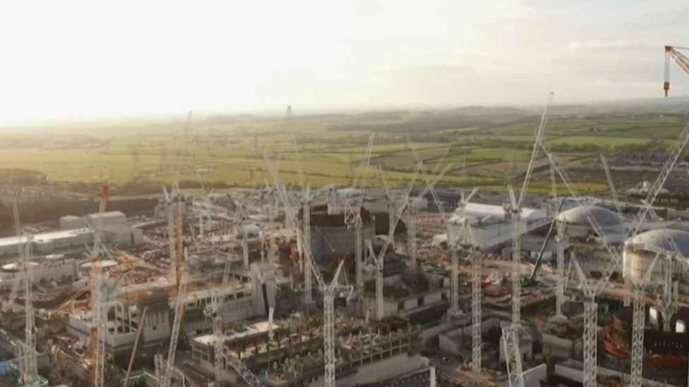 Cranes at the site of building work for Hinkley Point C