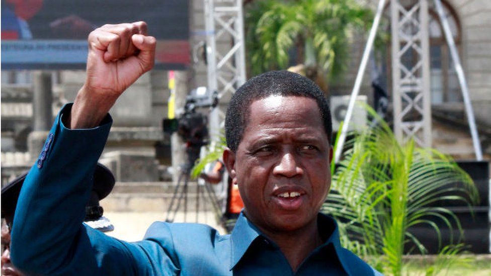 Edgar Lungu, the President of Zambia, gestures while attending the inauguration of Filipe Nyusi, the President of Mozambique, at the Independence Square in Maputo, on January 15, 2020.