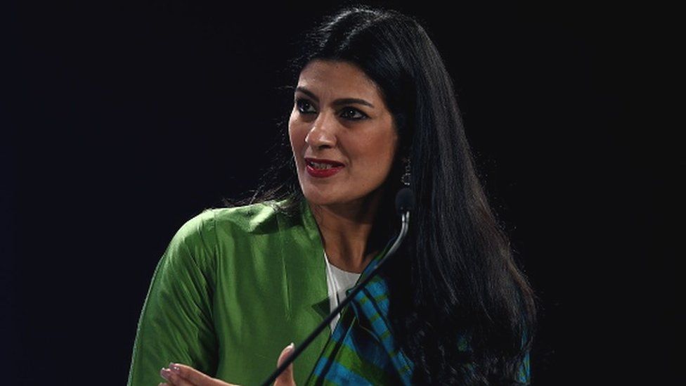 Dipali Goenka gestures as she speaks during the India Economic Summit in New Delhi in 2017