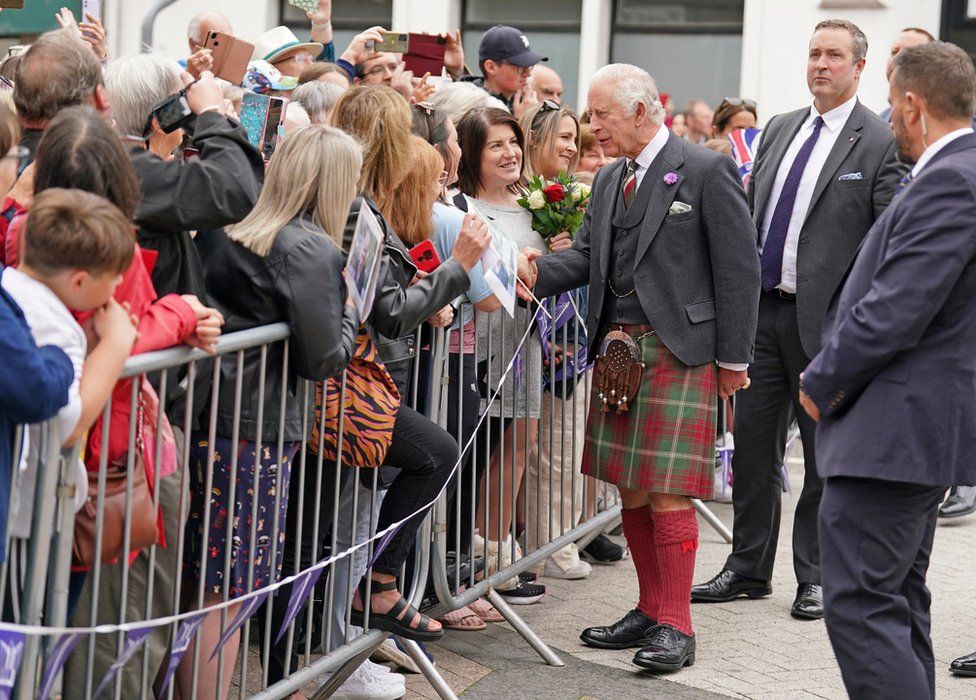 The King greeting fans in the Scottish Borders