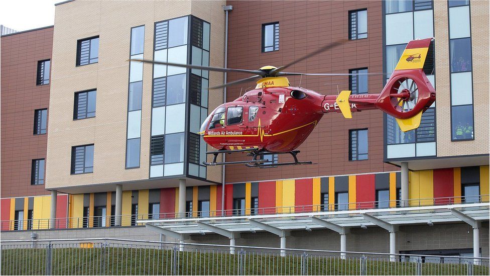 Air ambulance landing at hospital