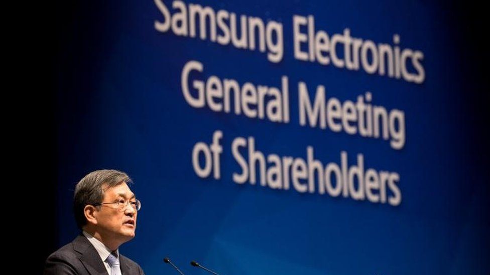 Kwon Oh-Hyun, co-chief executive officer of Samsung Electronics Co., speaks during the company's annual general meeting