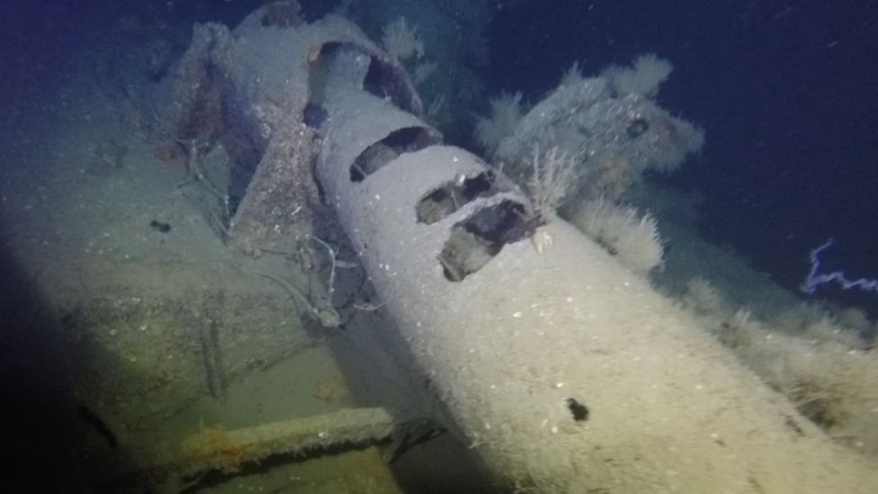 The underwater wreck of the SM UC-55 submarine