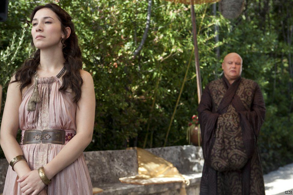 Sibel Kekilli as Shae and Conleth Hill as Lord Varys