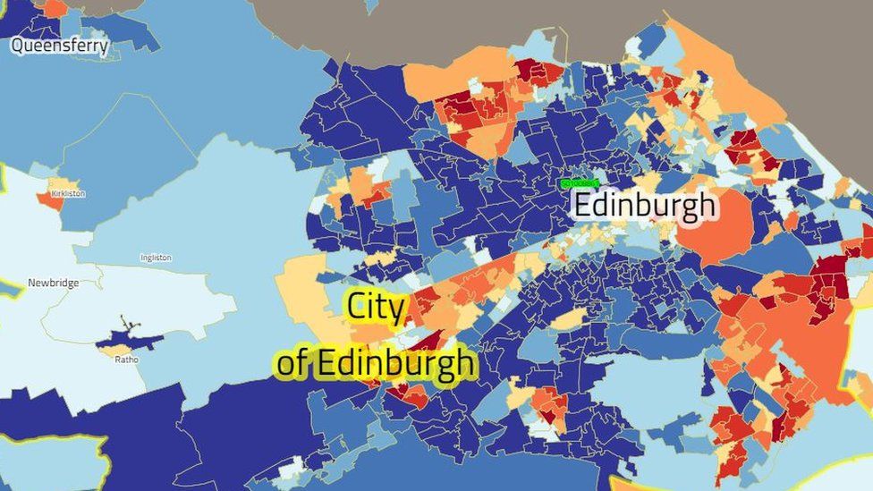 Dark blue is the least deprived 10% of Scotland, according to SIMD