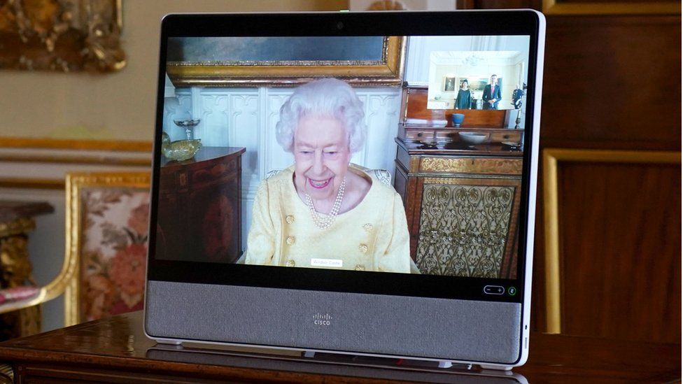 The Queen hosting a virtual audience