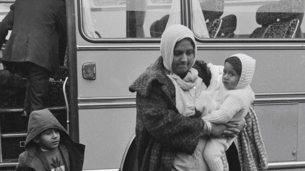 Refugees were transported by coach from Stansted Airport to the resettlement camp