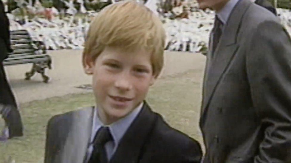 Prince Harry outside Kensington Palace after his mother's death in 1997