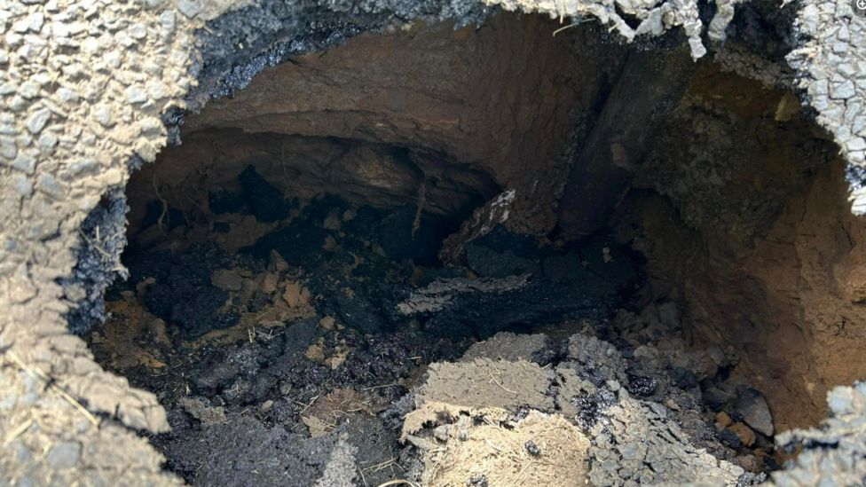 Repairs under way after sinkhole appears on Northumberland road - BBC News