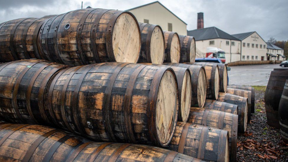 Scotch whisky casks at distillery