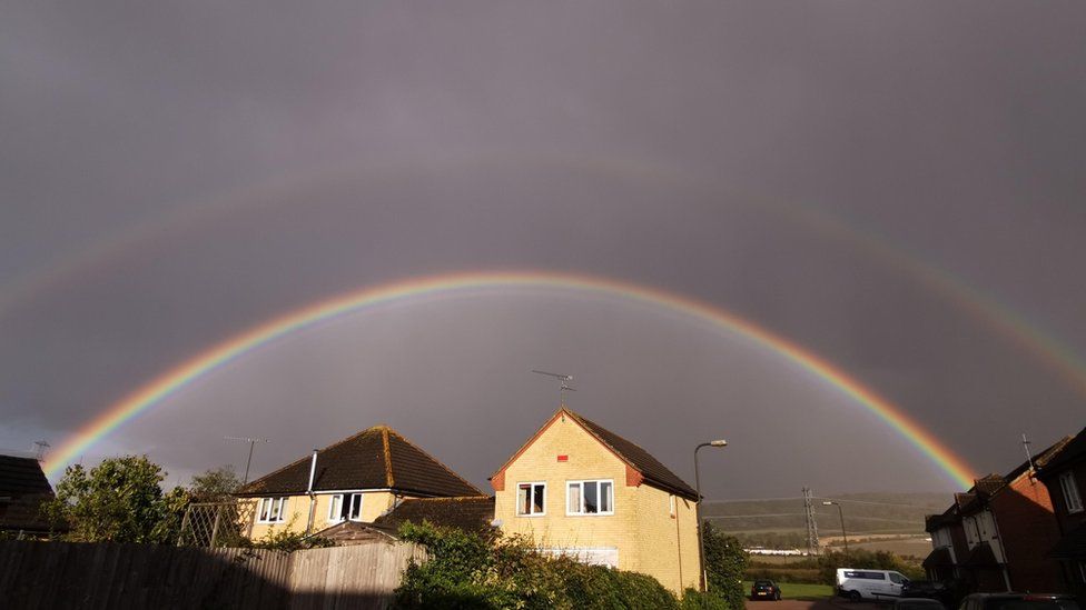 Double rainbow over a house