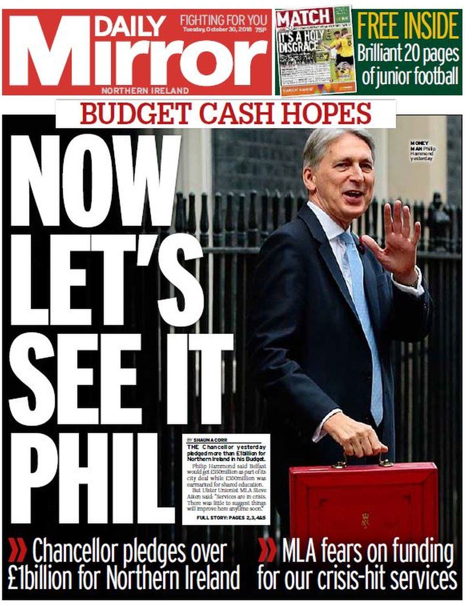 Front page of the Daily Mirror on Tuesday