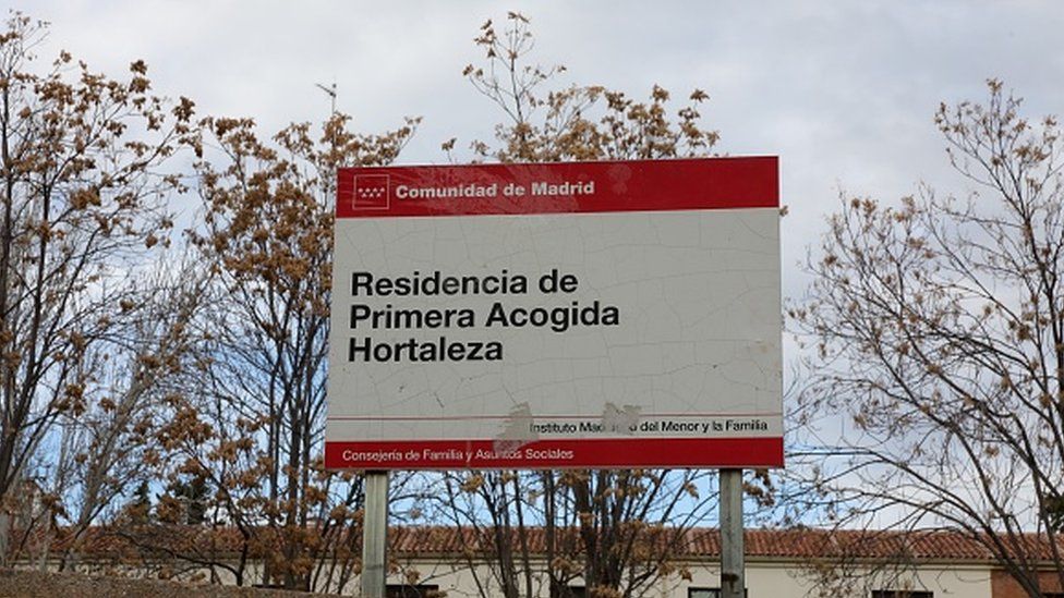 A sign at the entrance of the Centre of Minors of Hortaleza in Madrid