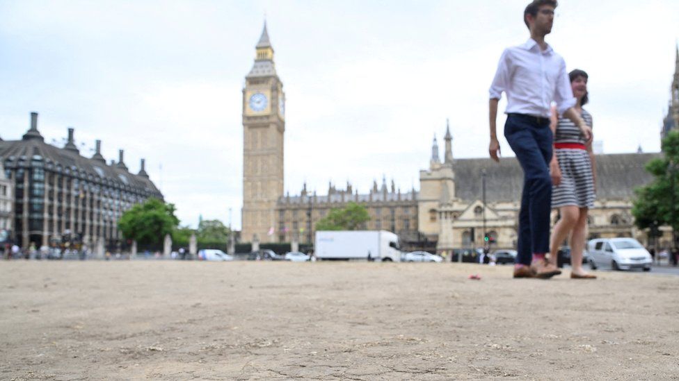 Dry, cracked ground near Westminster Palace