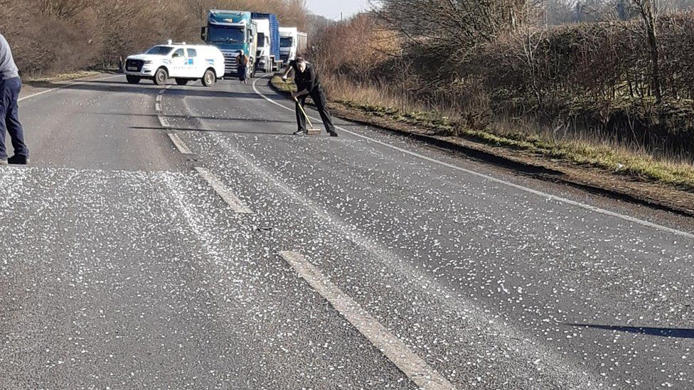 A143 in Suffolk closed as glass pane shattered across road BBC News