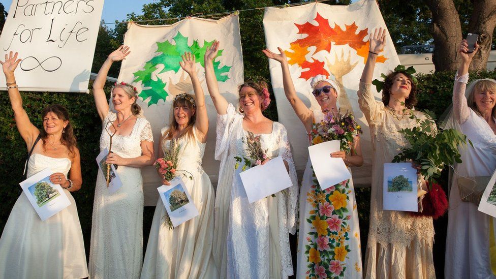 Brides and tree campaigners