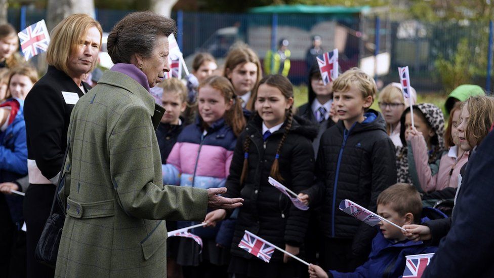 Princess Anne greets children