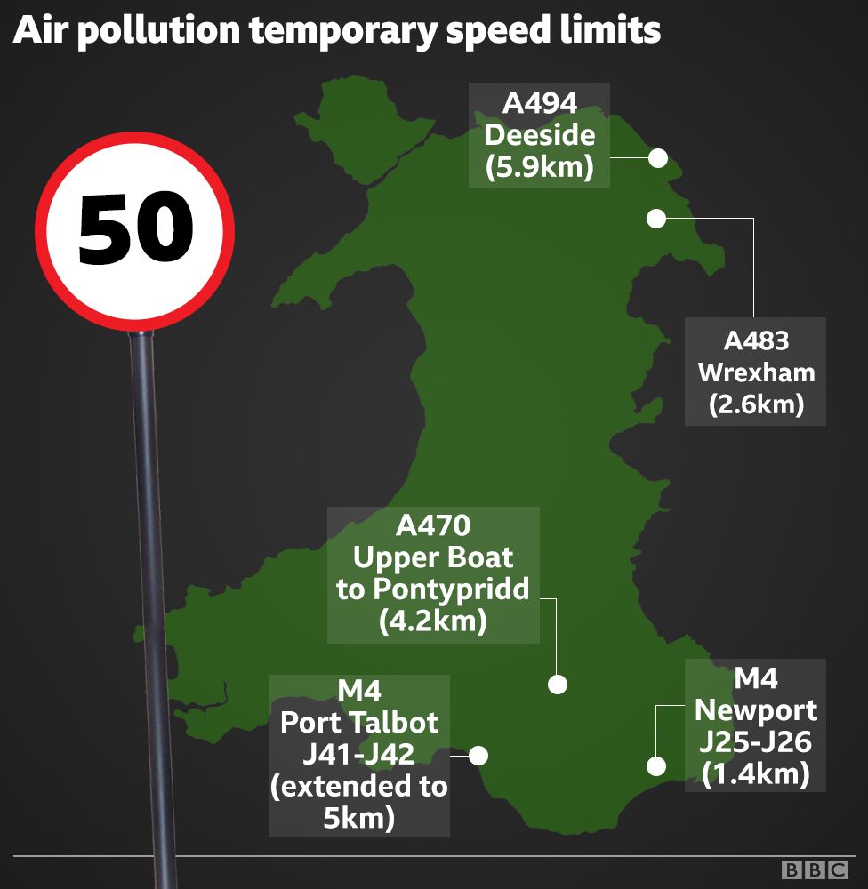 Map showing the extension of the 50mph zones