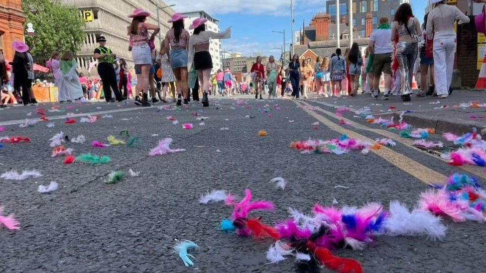 Parts of feather boa's left outside the Principality Stadium