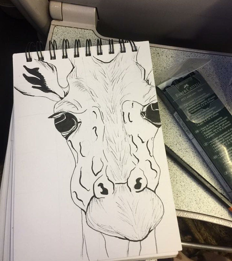 Lindsey Farquhar drew a giraffe on her commute