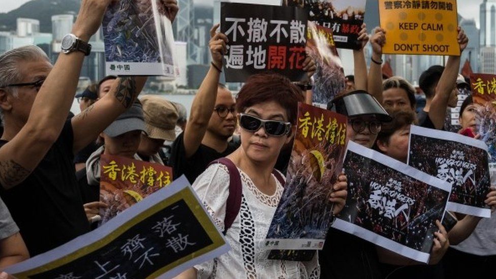 Protesters in Hong Kong call for the complete withdrawal of a controversial extradition bill, 7 July 2019