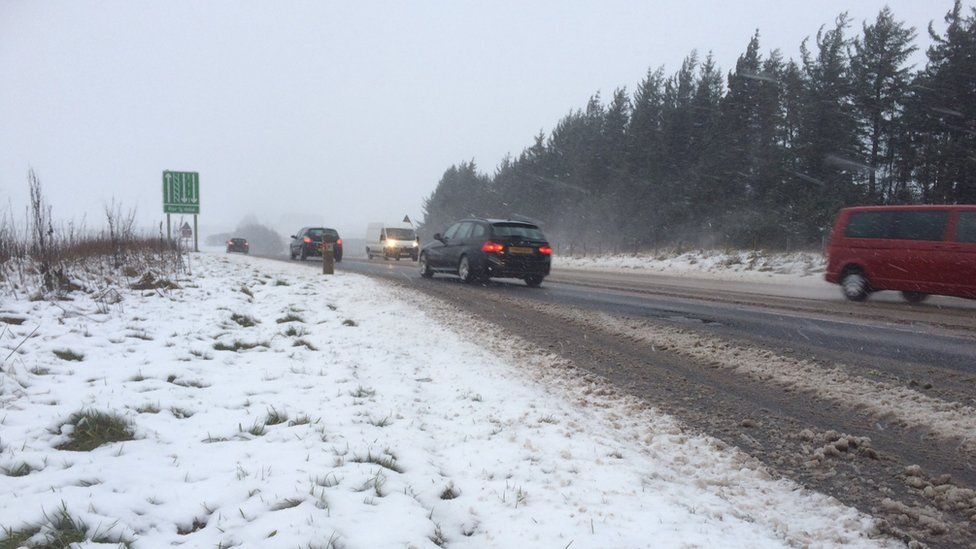 Routes in the Scottish Borders are being affected by snowfalls