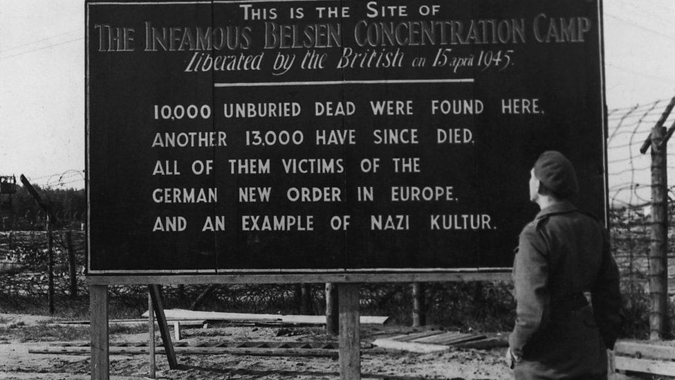 A sign at the Belsen concentration camp