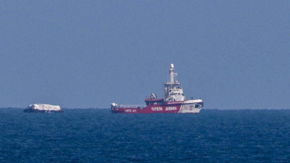 open arms aid ship visible off Gaza