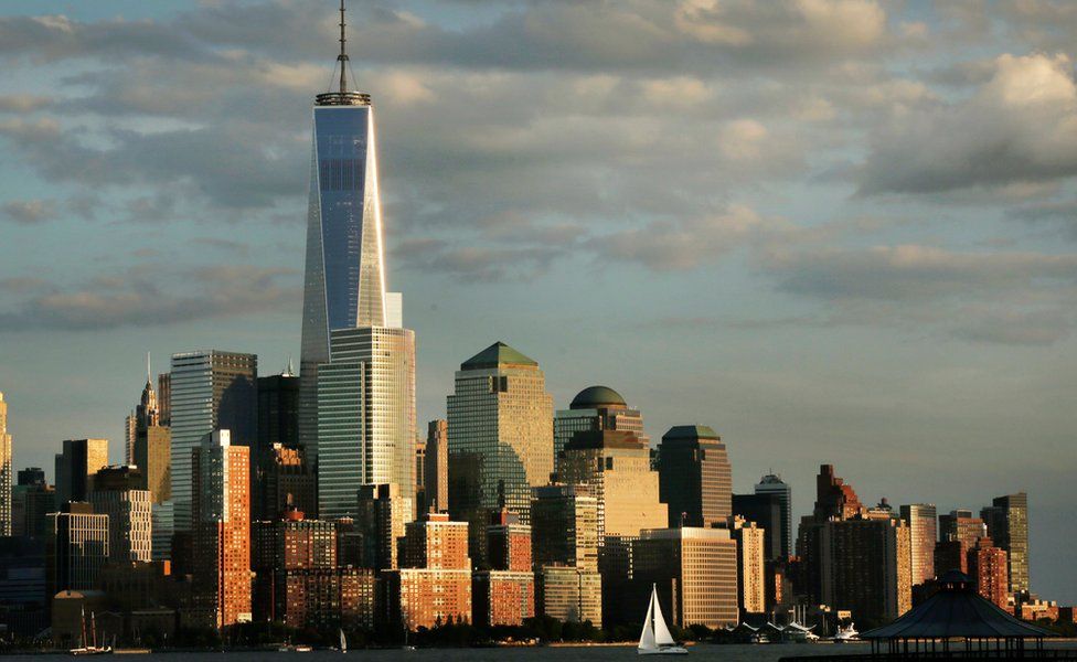 World Trade Center (One WTC, 1 World Trade Centre) towers above the lower Manhattan skyline in New York - September 2014