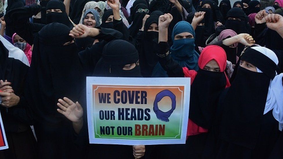 Muslim Womens from Thane Mumbra on sunday staged an agitation against the Karnataka government and organized a rally in support of the hijab in protest of the ban on hijab by Muslim students in colleges in the state of Karnataka ,in Thane, on February 13, 2022 i
