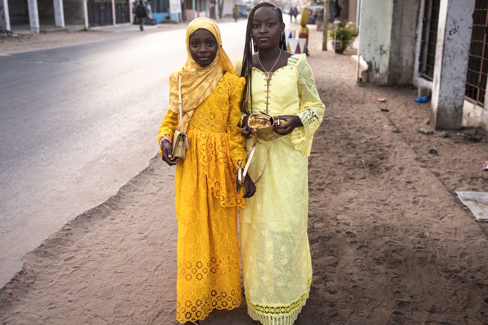 Girls dressed in yellow for Eid in Cap Skirring, Senegal - Wednesday 10 April 2024