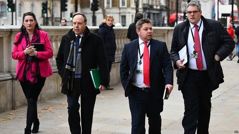 DUP MPs arriving at the Cabinet Office for talks with UK government ministers