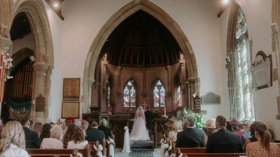 Sophie and John's wedding, photographed from the back of the church