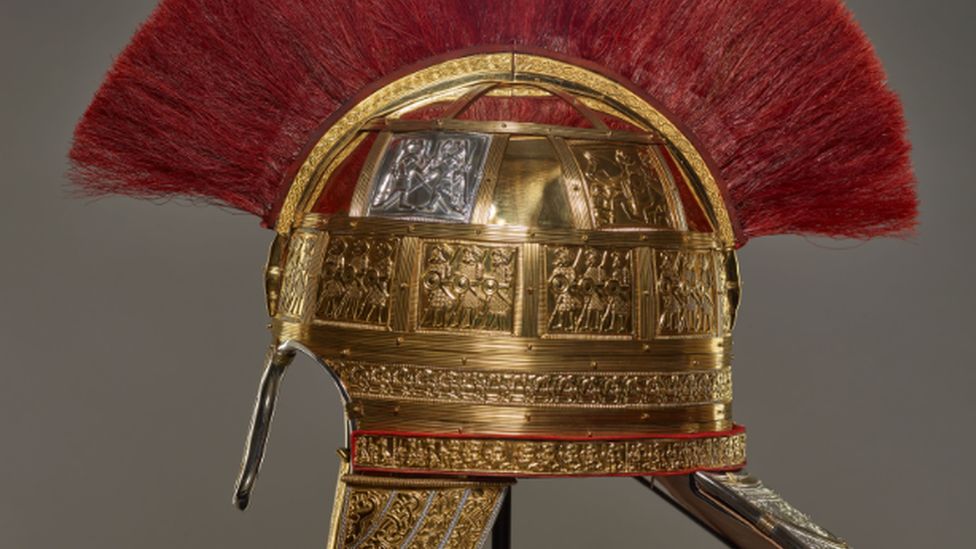 One of the reconstructed helmets