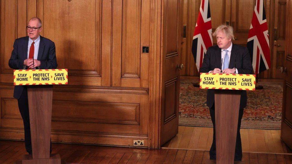 Sir Patrick Vallance and Boris Johnson in February 2021