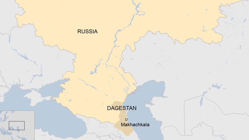 A map showing Dagestan and Makhachkala