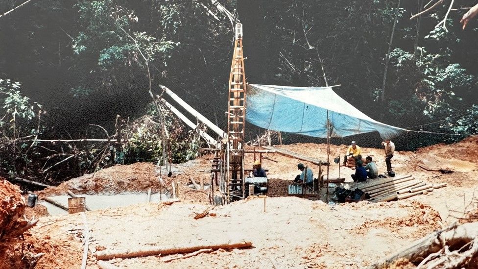 Bre-X Minerals drill at the site in Busang
