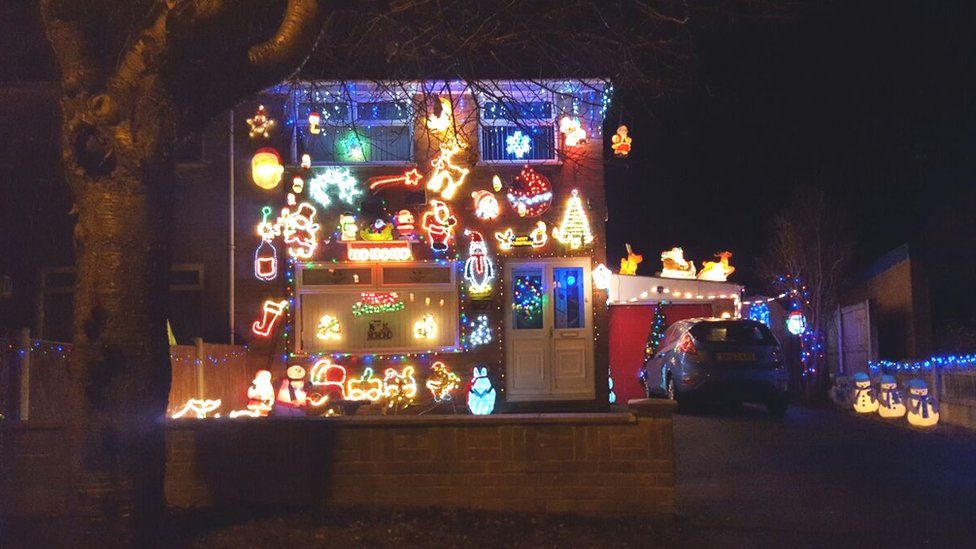 House with Christmas decorations in Mold, Flintshire